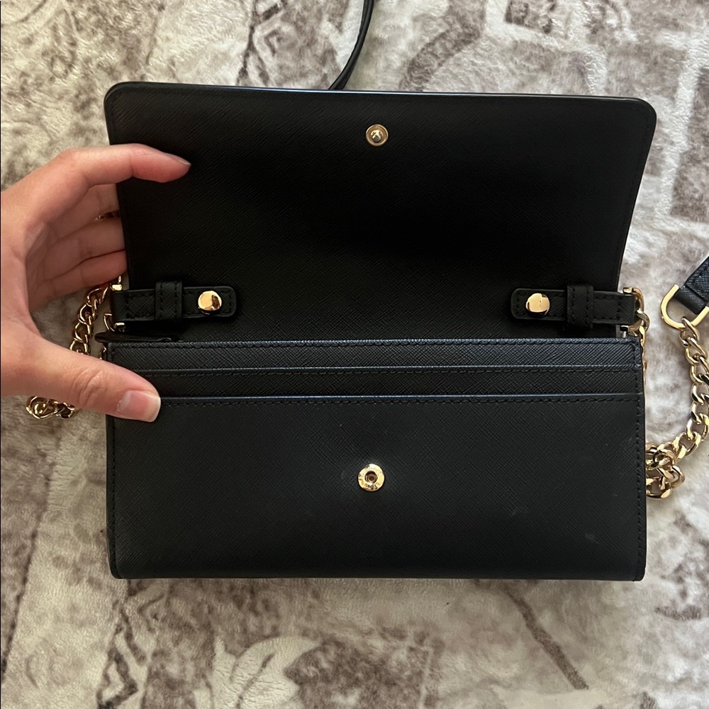 Michael Kors Black Leather Clutch with Gold Chain - Picture 2 of 3